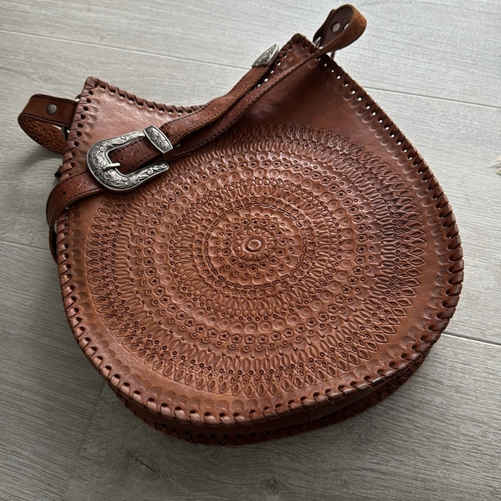 Spell Designs Mandala Brown Leather Crossbody Saddle Bag - One Size